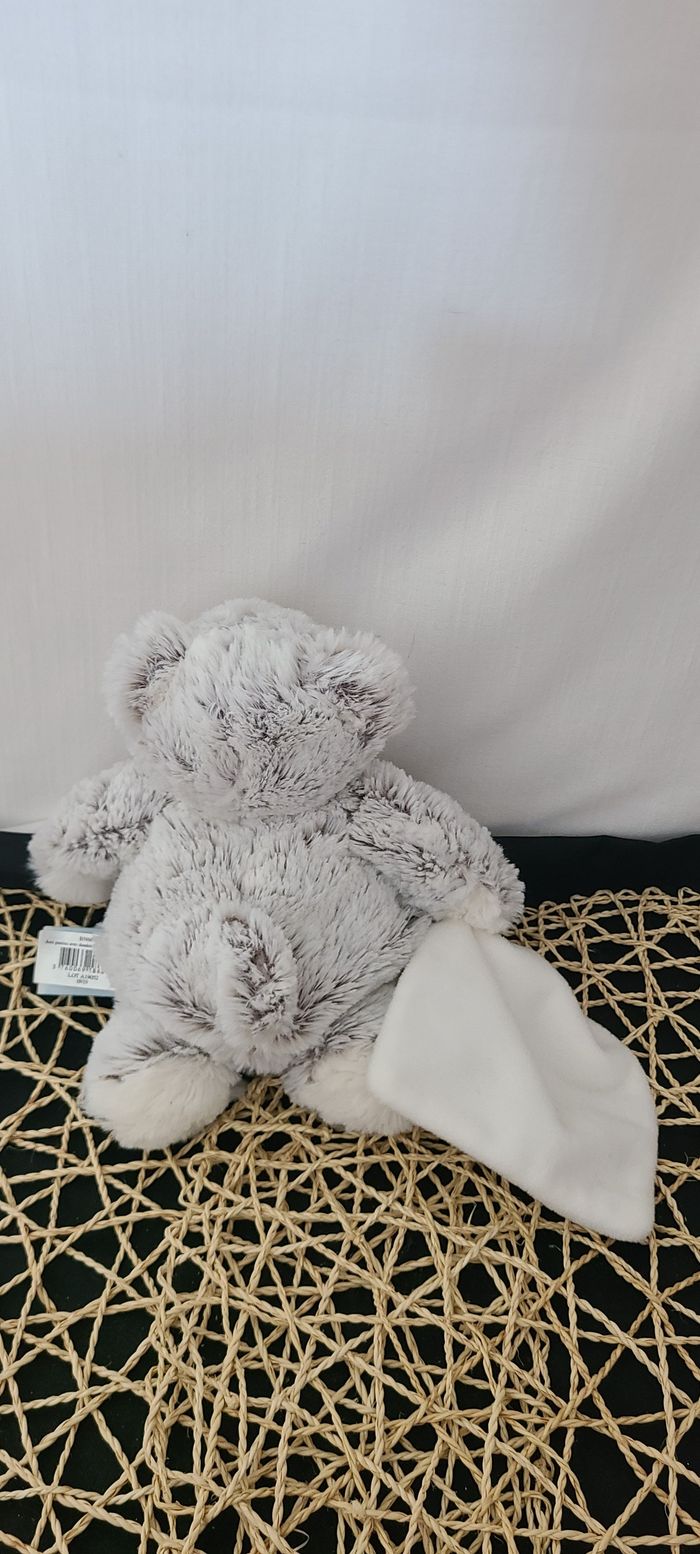 Doudou ours blanc marron mouchoir Flocons BABY NAT - photo numéro 2