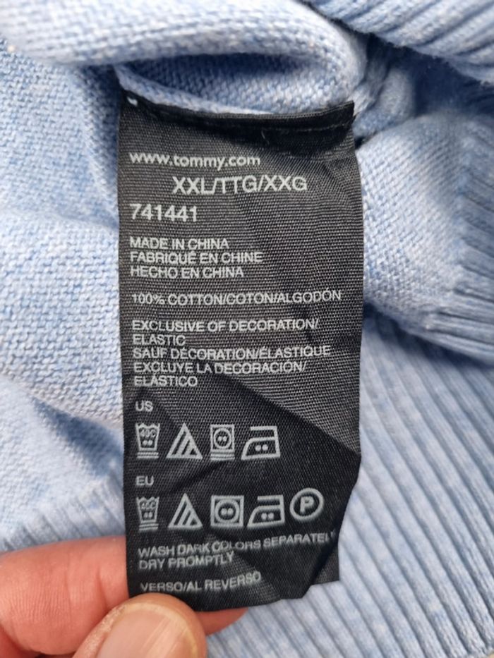 Pull col V Tommy Hilfiger bleu clair – Taille XXL Homme - photo numéro 6