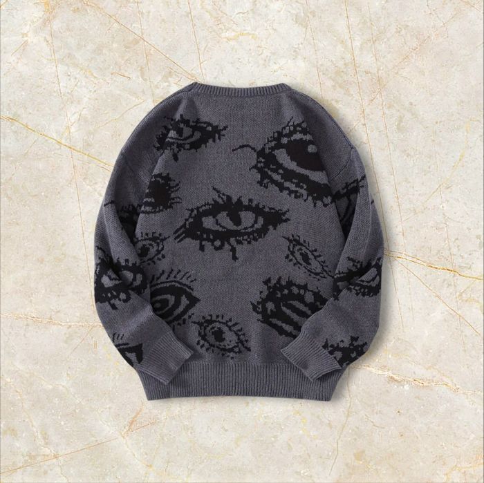 Knit Yeux Diable Sweater Y2K Vintage Oversized 90s Taille M  – Crewneck Old School Americain Streetwear - photo numéro 2