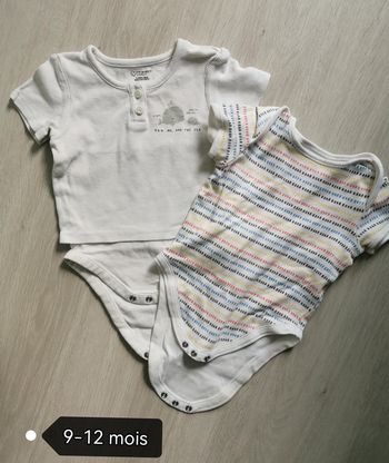 Lot 2 bodies garçon manche courte 9-12 mois