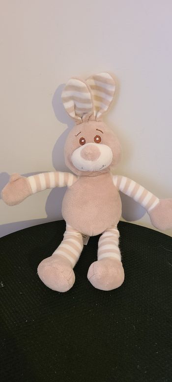 Doudou lapin beige blanc rayé SOFT FRIENDS