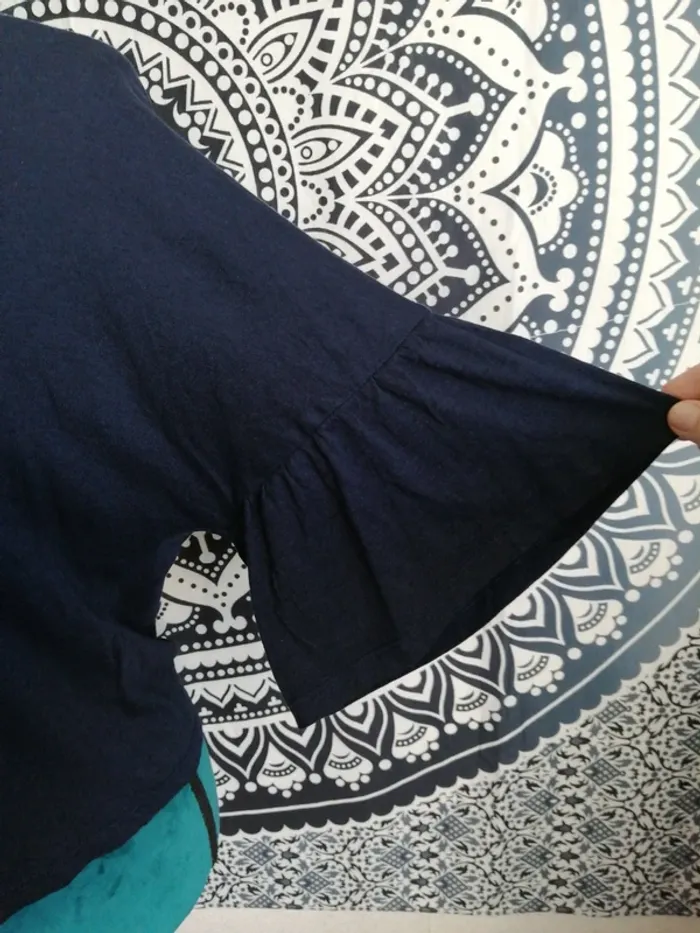 Tee-shirt bleu marine à message avec manches à volant / lola paris / (M) - photo numéro 4