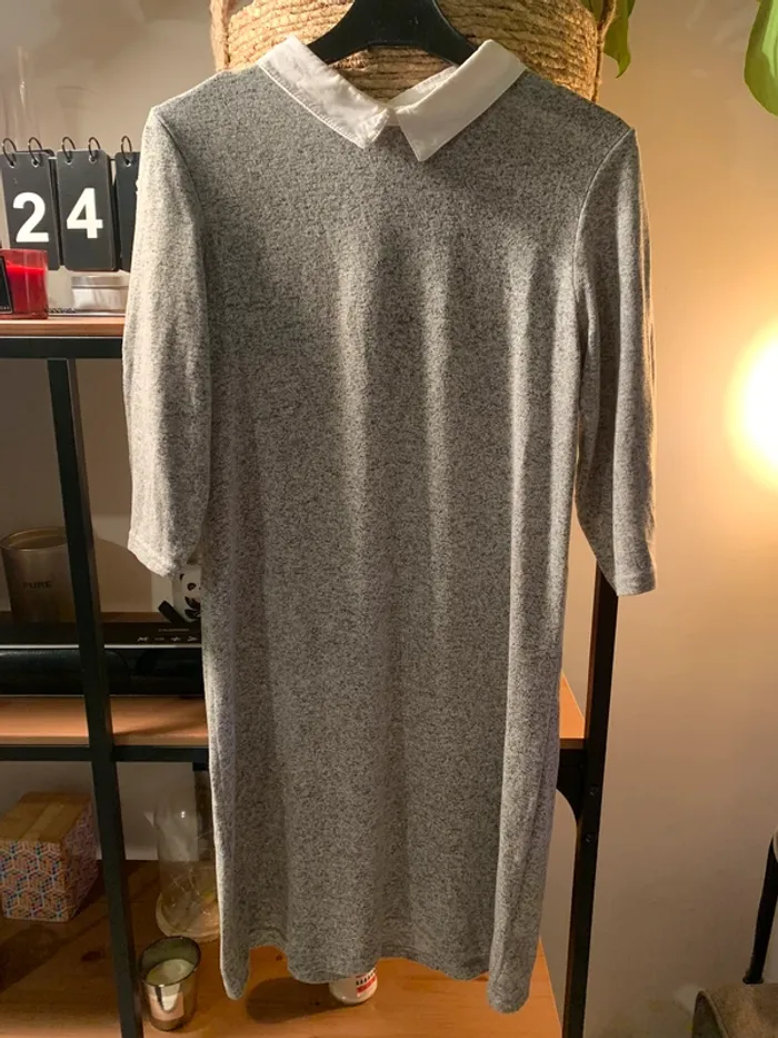Robe col chemise gris mouliné