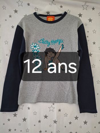Tee-shirt gris manches longues noir 12 ans Betty Boop
Bon état ni trous ni tache