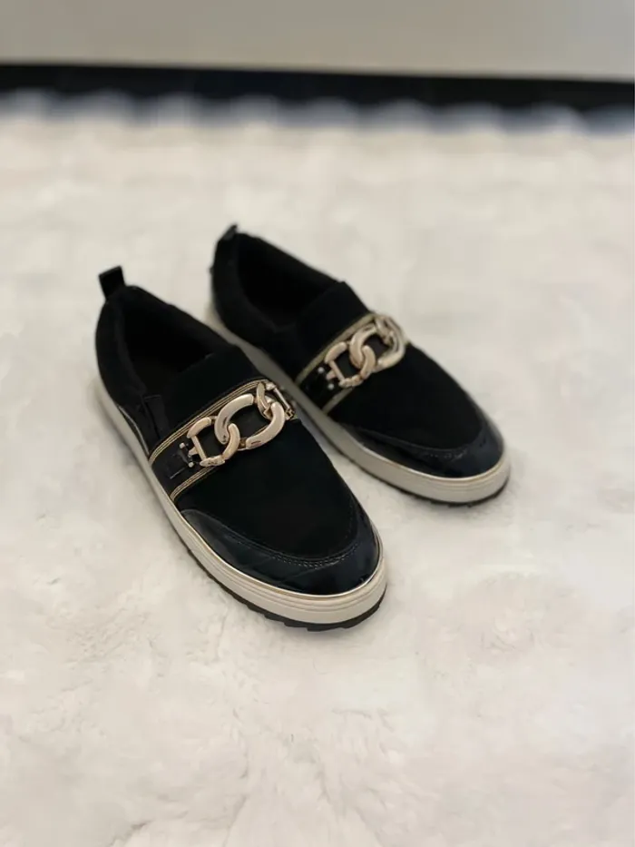 Basket basse /slip on noir et doré 39