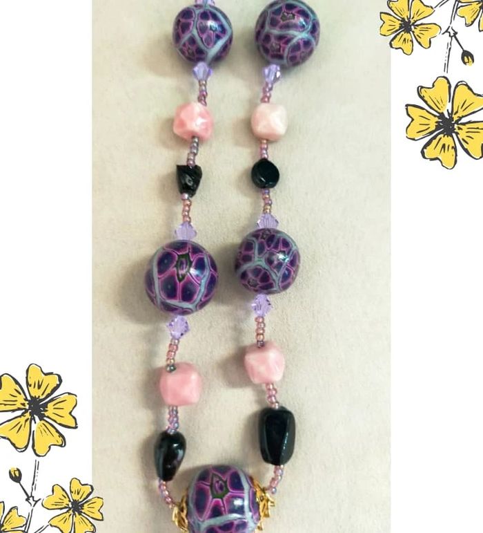 Collier fait main perles polymère & cœur doré – Collection Reflets de Lavande - photo numéro 6