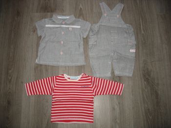 ENSEMBLE 3 PIÈCES BÉBÉ GARÇON : SALOPETTE + CHEMISE + TEE SHIRT "OBAÏBI" - 3 MOIS - n°01