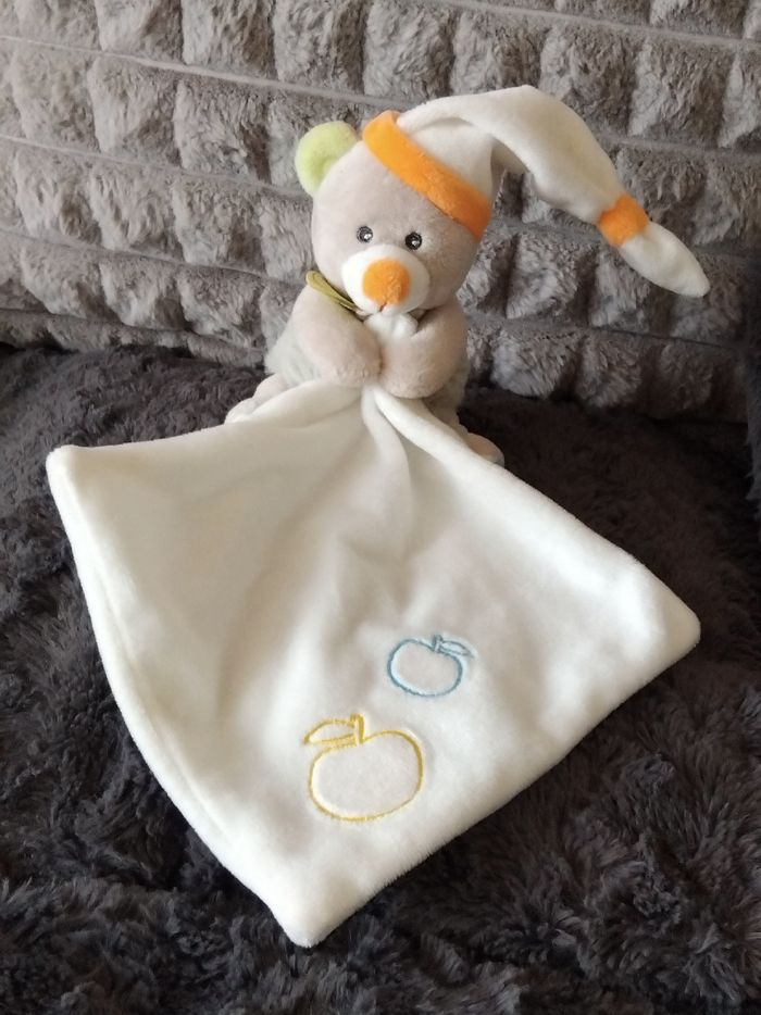 Doudou ours pantin Oscar - mouchoir et bonnet de nuit - Baby Nat