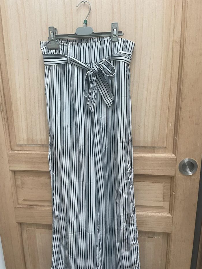 Pantalon fluide large à rayures avec ceinture nouée – Taille haute XS - photo numéro 17