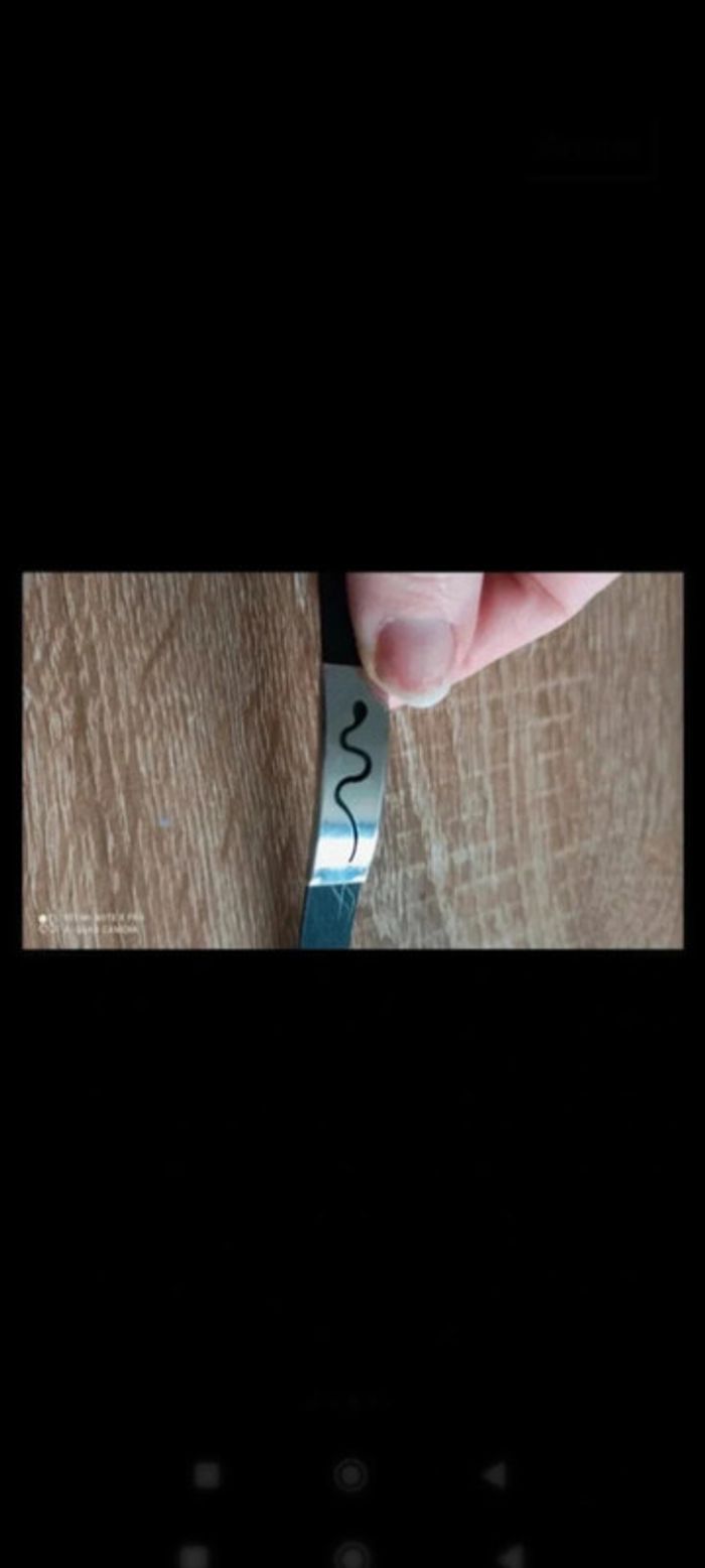 Bracelet noir plaque argenté acier motif serpent mixte - photo numéro 3