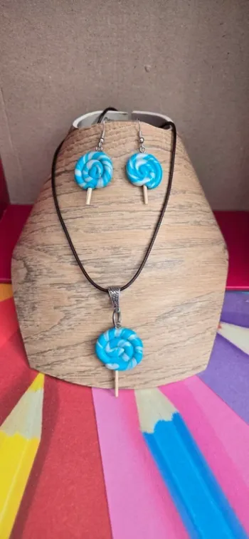 Parure sucette turquoise fimo neuf