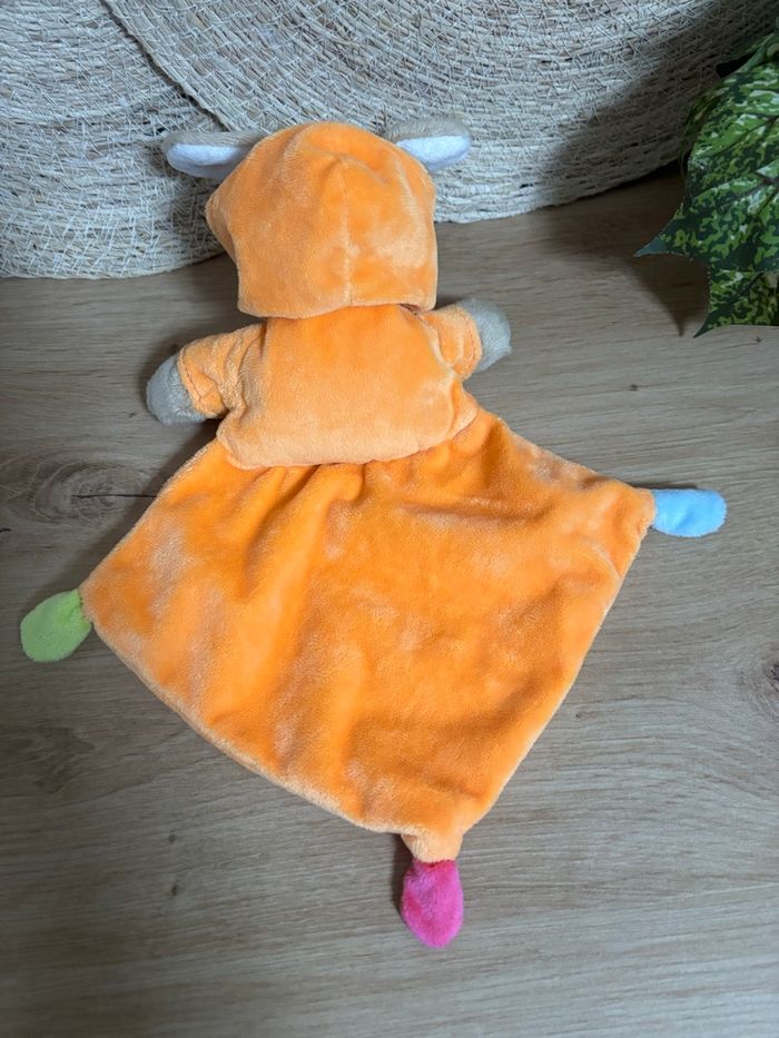 Doudou plat chien orange capuche oiseau nicotoy - photo numéro 3