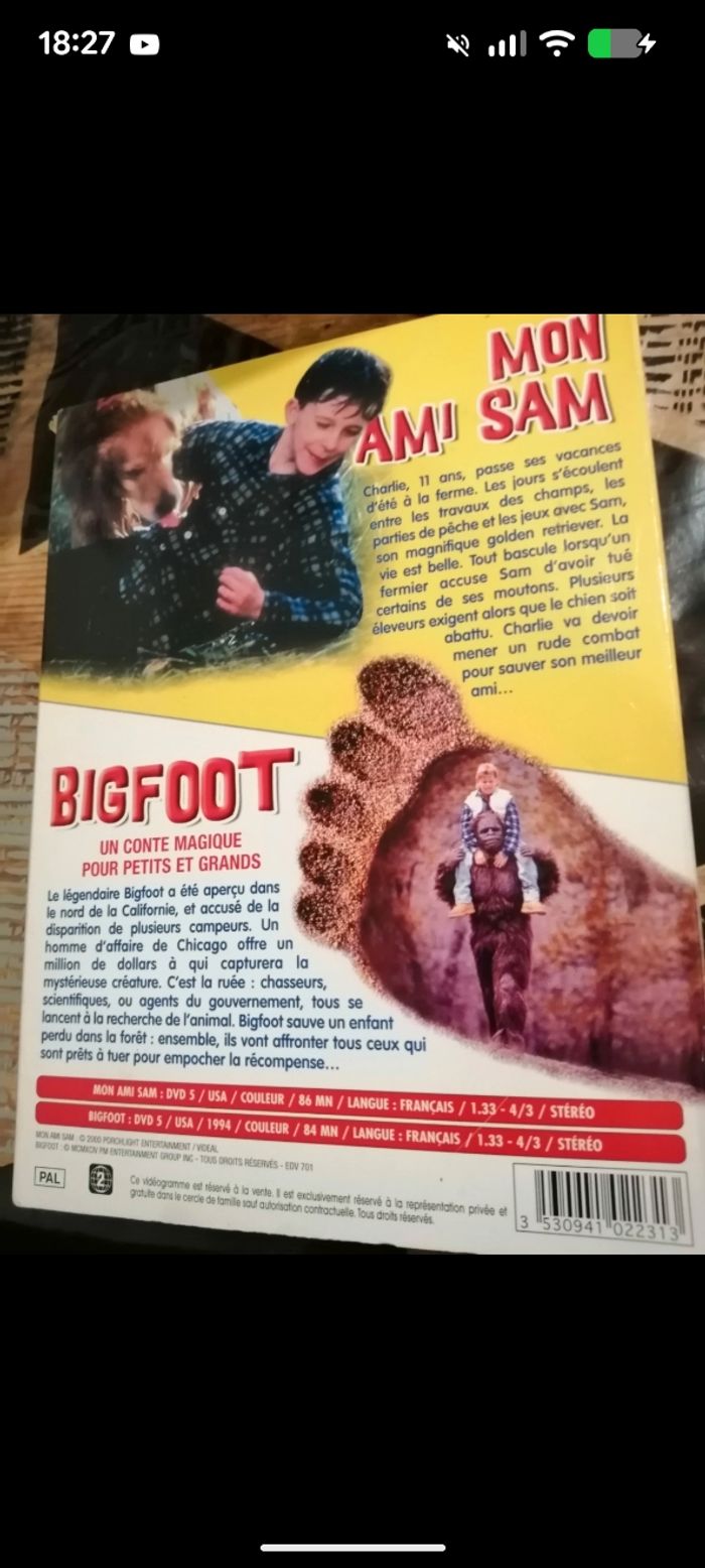 Lot de 2 DVD, Mon ami Sam et Big Foot. - photo numéro 2