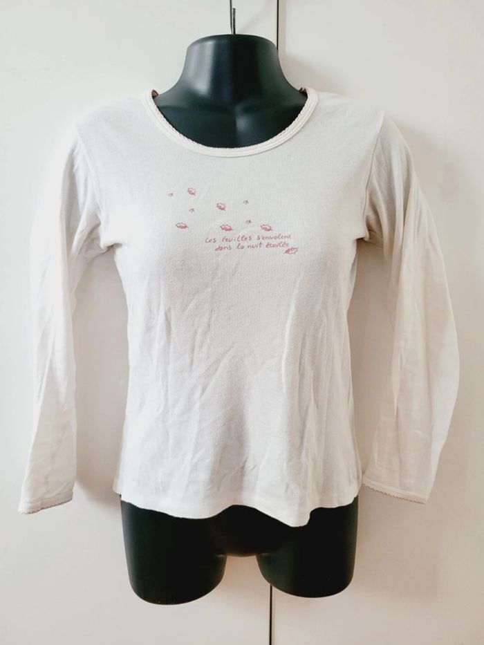 Tee shirt petit bateau blanc crème vintage taille 12 ans coquette nuit étoilée 100% coton - photo numéro 2