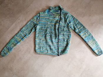 Gilet tricoté main 10/12 ans Multicolore chiné