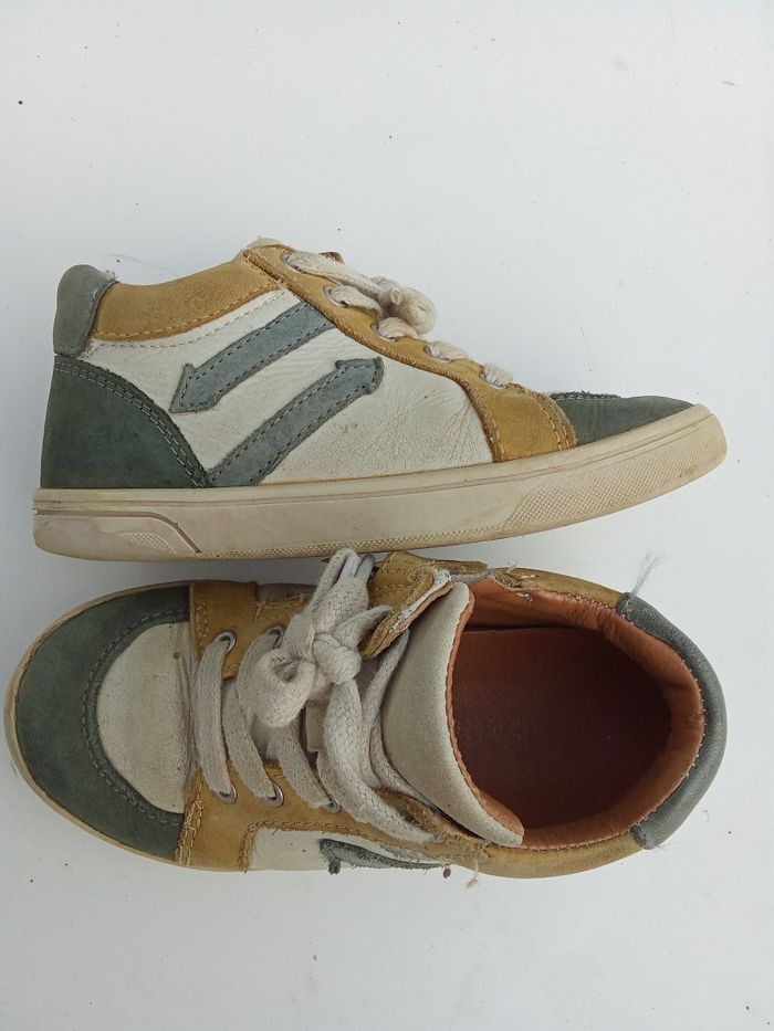 Chaussures garçon taille 27 montante, lacets, blanc, vert, jaune - photo numéro 4