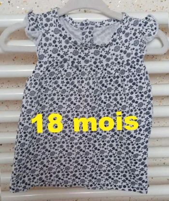 Tee shirt  manche  courte blanc  motif  bleu  marine Taille  18  mois