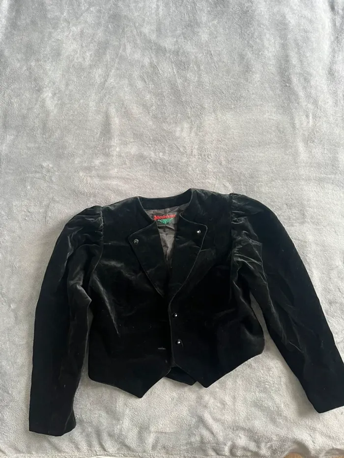 Veste autrichienne vintage noir en velours – Altenbeurer T.42