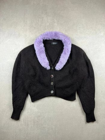 Made in Italy Blumarine Fur Cardigan / Pull luxe fourrure pierre Top | noir/violet - M | #171