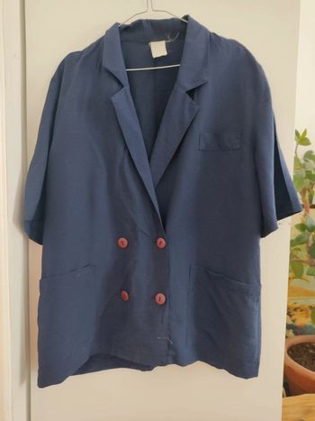 Blazer léger manches courtes boutonnage croisé bleu marine