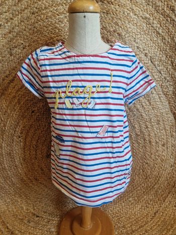 Tee-shirt blanc à rayure plage fille sergent major 6 ans
