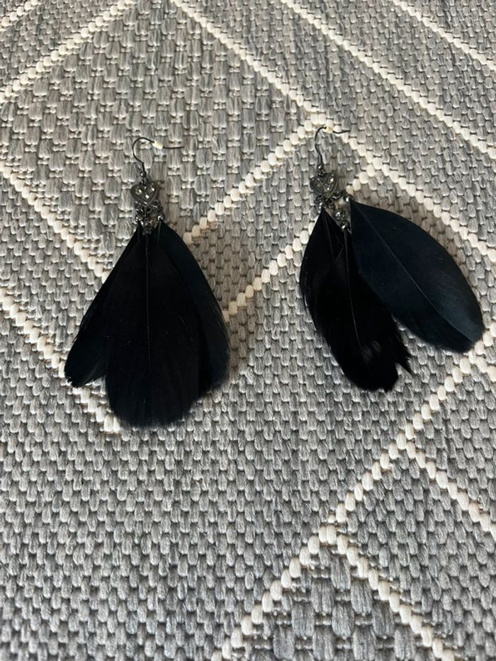 Boucles d’oreilles plumes noir - photo numéro 2