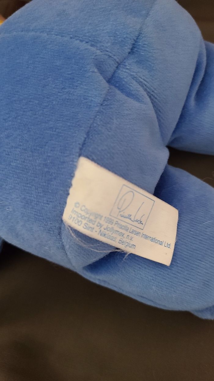 Doudou Peluche Ours Semi Plat Priscilla Larsen Bleu Jaune - photo numéro 2