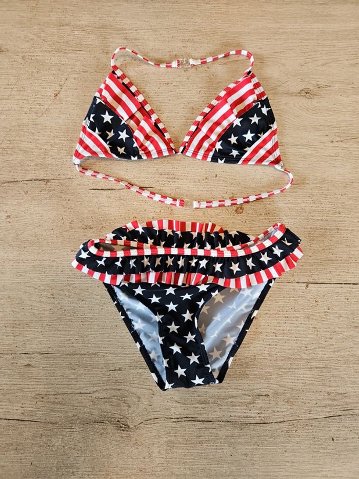 Bikini fille bleu, blanc et rouge avec étoiles, taille 10/12 ans - photo numéro 5