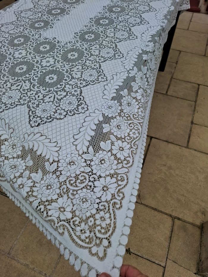 Nappe rectangulaire vintage blanc beige 120cm x 200cm - photo numéro 4