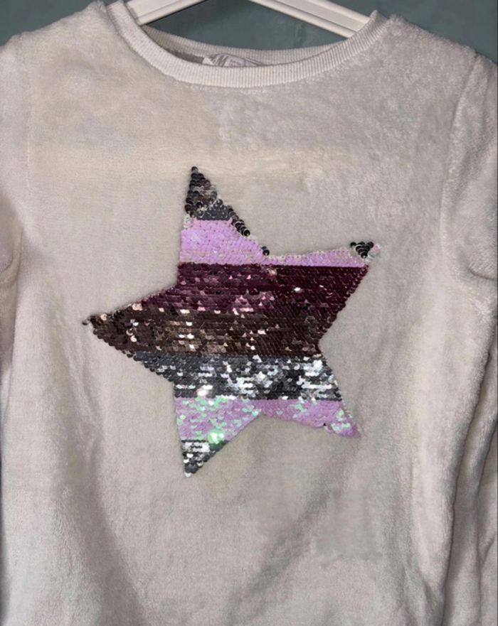 Pull tout doux blanc sequins étoile taille 9-10ans - photo numéro 3