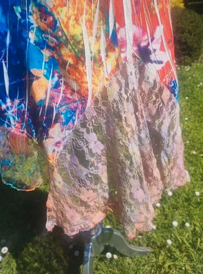 💎haut top tunique dentelle vintage rare femme t s 36 multicolore 80s - photo numéro 4