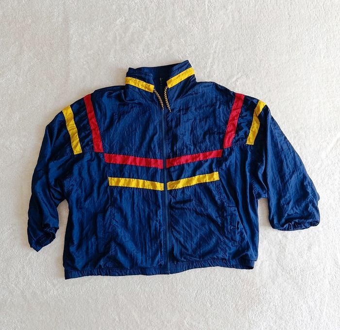 Veste vintage Venezia 80s/90s M Style rétro streetwear bleu marine bandes rouge et jaune mixte - photo numéro 4