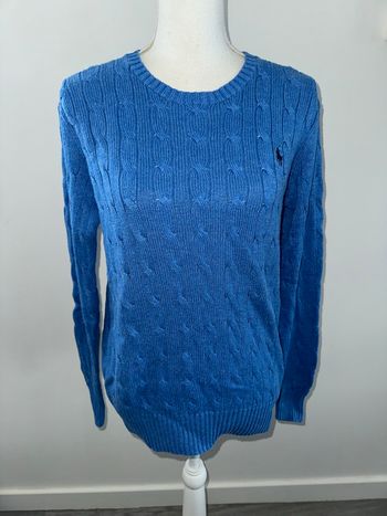 Pull en mailles torsades bleu en soie Ralph Lauren TS