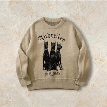 Knit Dog Sweater Y2K Vintage Oversized 90s Taille L – Crewneck Old School Americain Streetwear