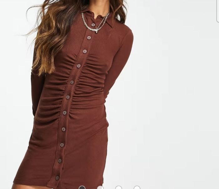 Robe froncée à col polo - Marron chocolat - photo numéro 3