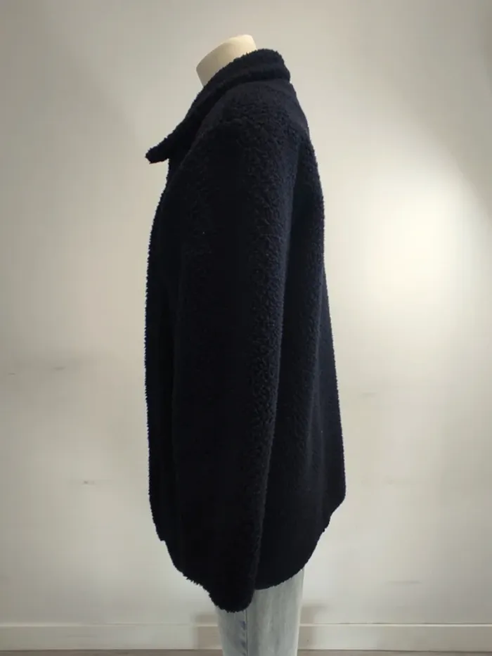 Manteau laine bouclée La Redoute Softgrey polyester moumoute bleu marine - photo numéro 8