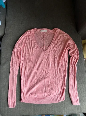 Pull fin col V femme rose à fils brillant, promod taille xs