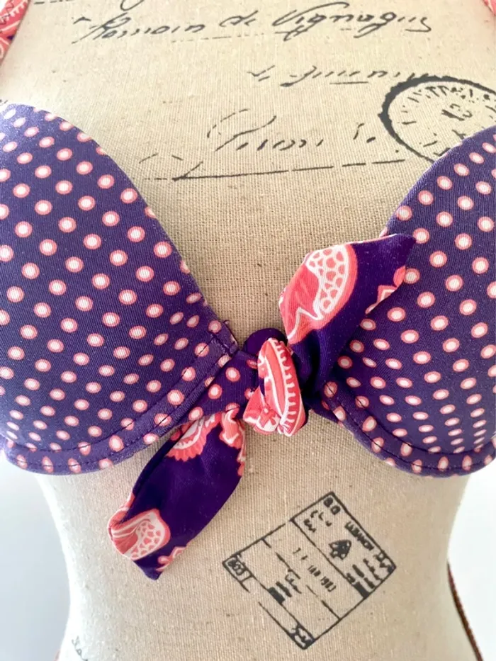 Maillot de bain deux pièces violet et rose - déco bandanas - 34 XS - photo numéro 5