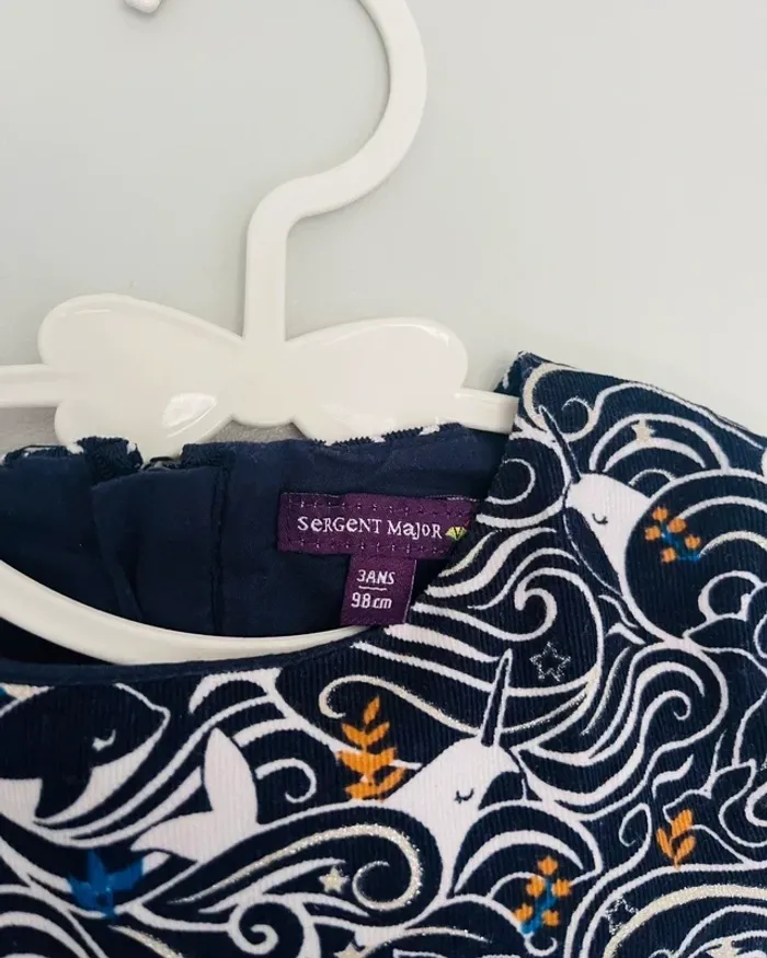Robe en velours bleu marine à motif 3 ans - Sergent Major - photo numéro 6