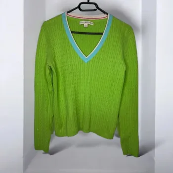 🎄 Magnifique Pull Col V Tommy Hilfiger / Vert Torsadé -T/M 🎄