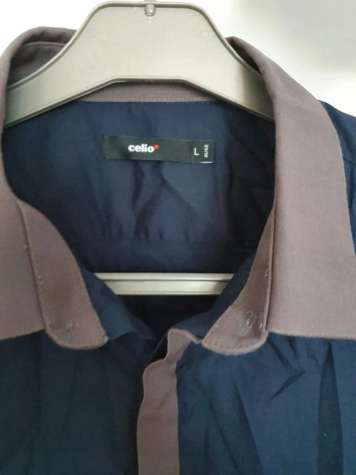 Chemise homme bleu marron celio taille L coton polyester - photo numéro 3