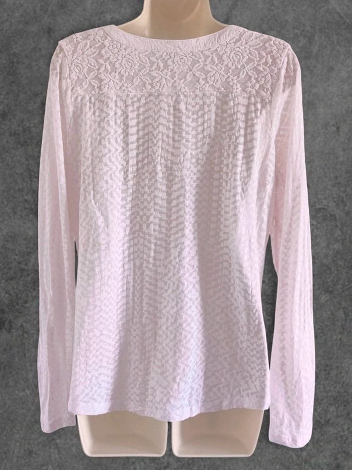 Chemisier col V rose pastel dentelle vintage / Street One - 38/M - photo numéro 6