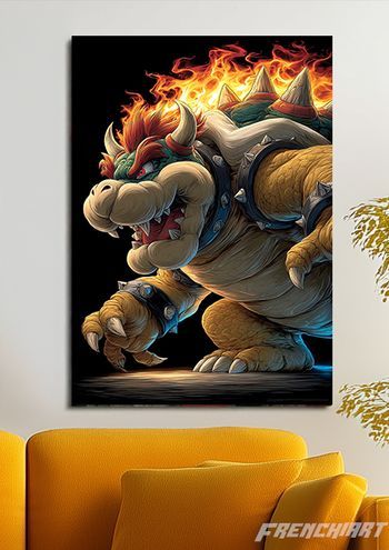 Poster métallique 30cm x 42cm Bowser Mario Jeu vidéo + aimant mural fourni.
