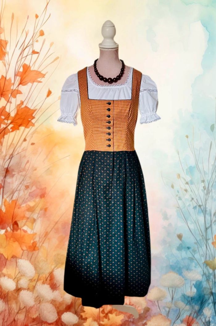 🍁🌿Robe Dirndl vintage artisanale Autrichienne 38/40 Cottagecore Oktoberfest Trachten Long Dress 🌿🍁 - photo numéro 2