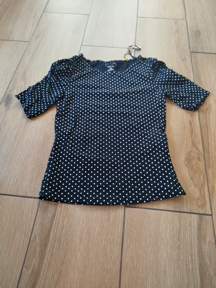 T-shirt noir femme à pois blanc neuf cache cache - photo numéro 3