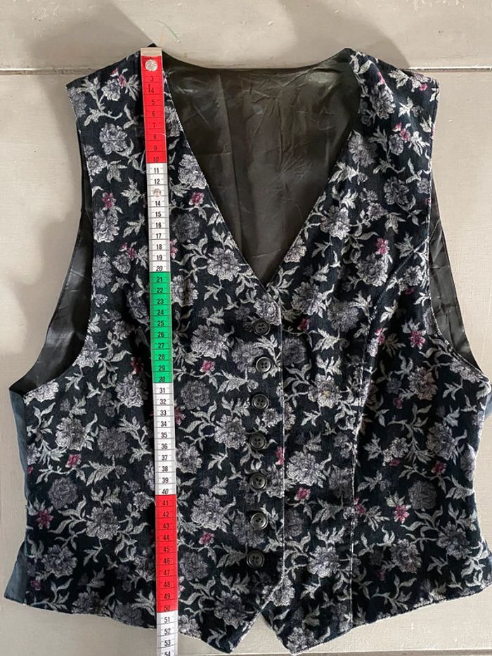 Gilet de tailleur en velours noir avec fleurs grise taille 36 - photo numéro 9