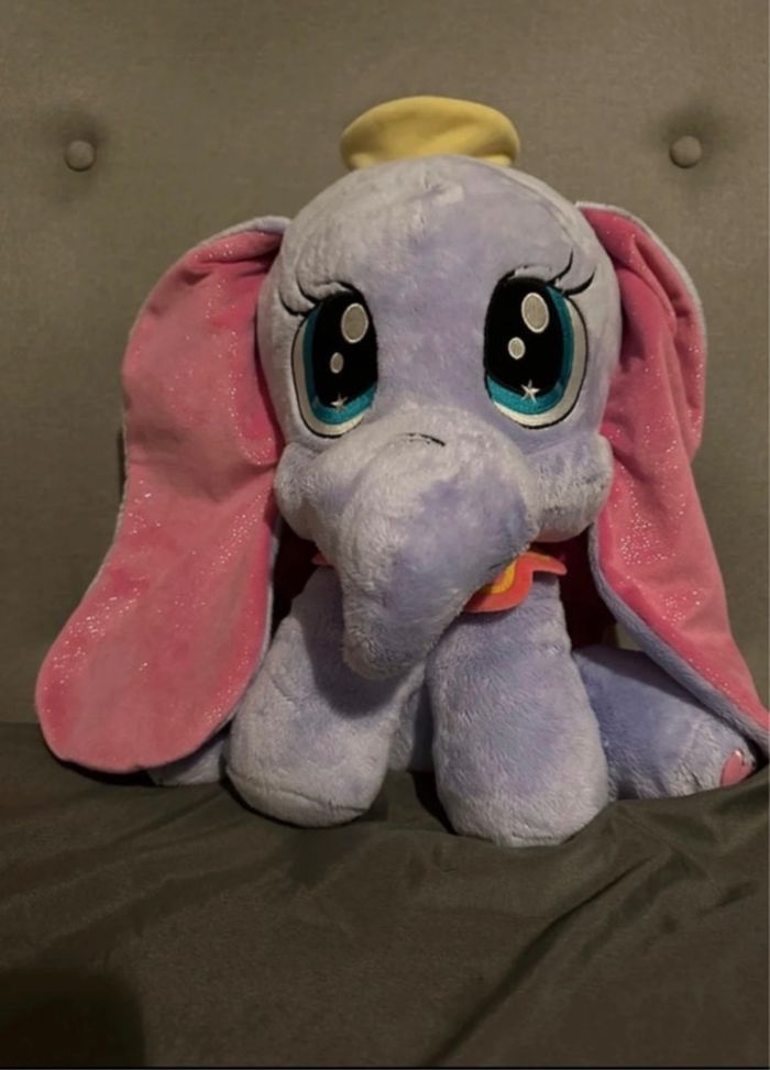 peluche douce Dumbo éléphant violet rose noeud - 25 Cm -Disney
