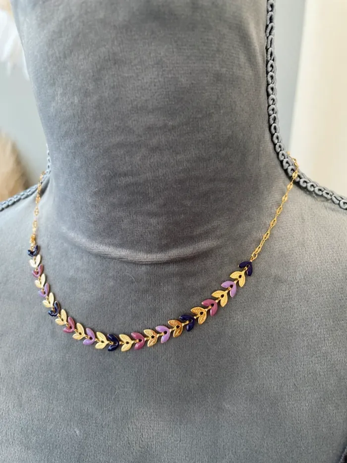 Collier délicat épis tons roses, mauves et dorés en acier inoxydable - photo numéro 6