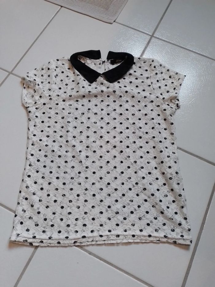 Blouse femmenoir et blanche col claudine Mim - photo numéro 8