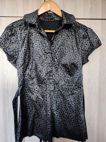 Blouse noir satin imprimé chic /t 38 - 40